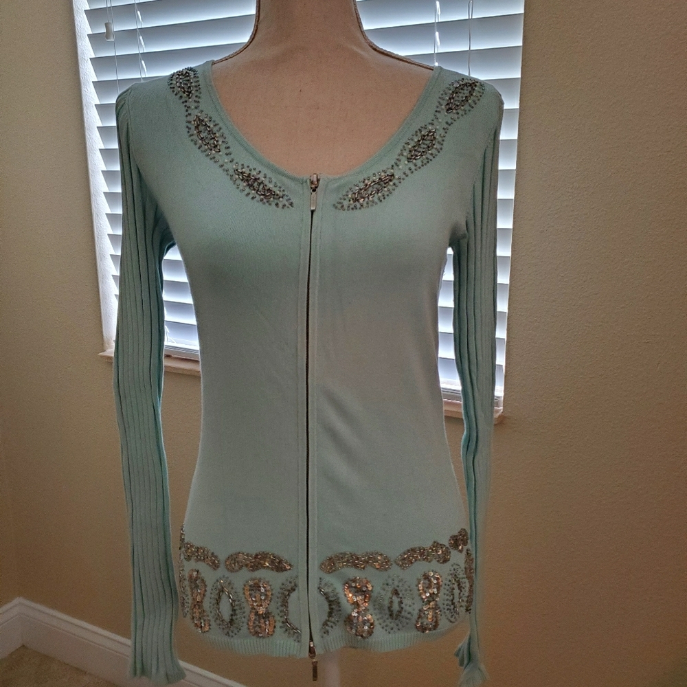 Silk zip up embellish sweater